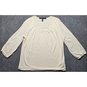 Kasper Sportswear Blouse Womens XL Cream 3/4 Sleeve Gathered Neck Stretch Top